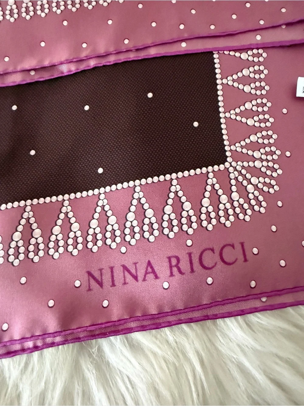Nina Ricci Pink and Plum Floral Border Silk Square Scarf.